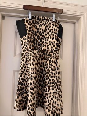 90s Y2K Vintage Sabora Leopard Print Strapless Mini Dress